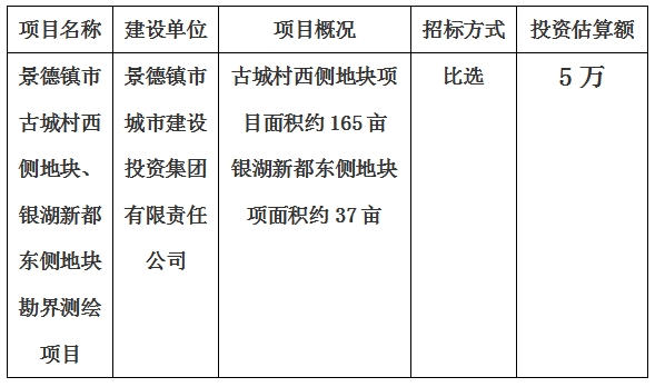 景德鎮(zhèn)市古城村西側(cè)地塊、銀湖新都東側(cè)地塊勘界測繪項目計劃公告